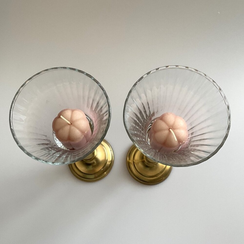 HOME INTERIORS VINTAGE 90S GLASS VOTIVE CANDLE CUPS BRASS CANDLE STICK HOLDERS 2 - Picture 3 of 10